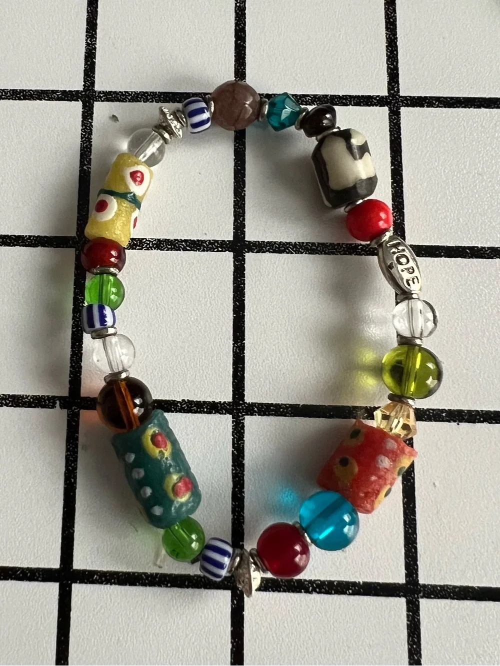 Vintage African Glass Trade Bead Stretch Bracelet - Multicolor Boho Hope